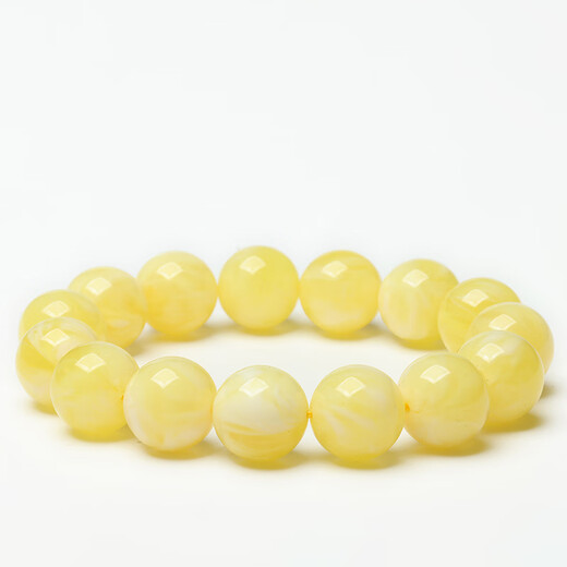 DL 1998 Fat Donglai same style chicken fat yellow beeswax bracelet new white flower honey bracelet men and women amber old Buddha beads round beads with white flower honey single circle bracelet 12mm*16 pieces