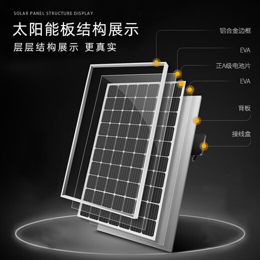 希凯德 太阳能电池板100W单晶组件充12V/24V蓄电池太阳能发电板光伏板 36V200W（1200*880MM）充24V电池