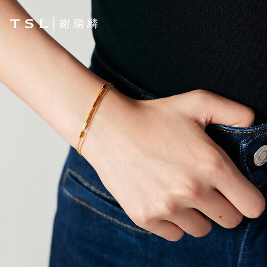 Xie Ruilin (TSL) gold bracelet for women 5G technology pure gold square tube bracelet hand jewelry gift XK679 about 3g