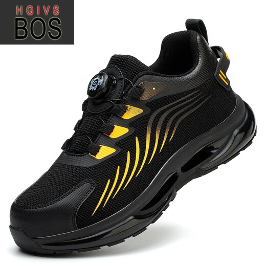 HGIVSBOS brand high-end labor protection shoes multi-style men and women's spring and autumn buttons anti-smash and anti-puncture safety shoes construction site work shoes lace-free protective shoes 688 gold edge anti-puncture 41 comfortable and breathable labor protection shoes