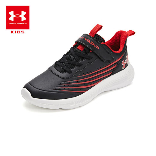 安德玛（Under Armour）【实付满699赠跑鞋】儿童运动鞋舒适百搭魔术贴撞色男女童休闲鞋 黑/红 39