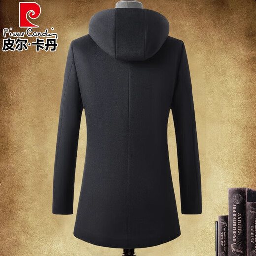 Pier Cardin High-End Pure Woll Wollmantel für Männer mitten in der Mitte der Länge 2024 Herbst und Winter Mode, hübsches Kapuzenmantel für Männer schwarz 170/m