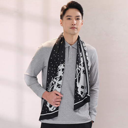 
Hangzhou Silk Road Silk Scarf Men's Streaming Scarf Double-sided Casual Business Scarf Dad Boy Gift Fenghua Black and White