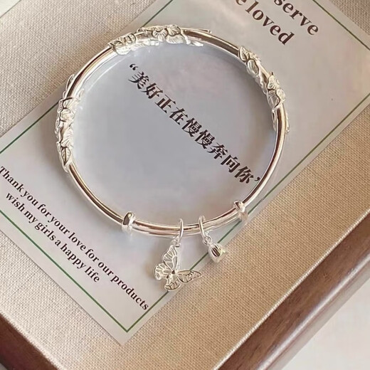 Pupan Lao Phoenix 2023 new 9999 silver bracelet for women sterling silver bracelet bracelet solid solid silver bestie gift for girlfriend and lover bamboo glossy push-pull silver bracelet Lao Fengxiang same style