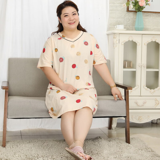 金芝斕（jinzhilan）大码睡裙女胖mm200斤夏短袖纯棉睡裙加肥加大码中老年妈妈家居服 紫色-4872 3XL 【建议180-200斤左右】