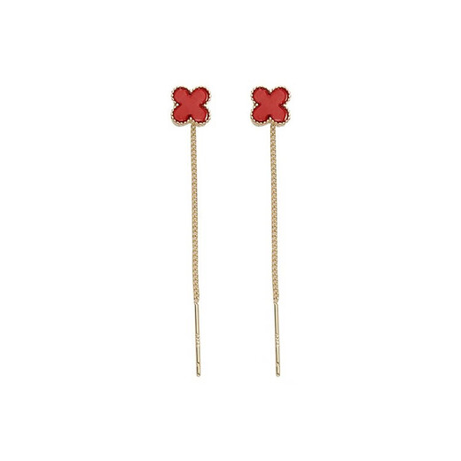 Mansheng red four-leaf clover tassel earrings for women 2026 new high-end light luxury niche unique simple temperament earrings pair