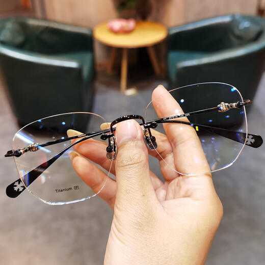 
JIANDAN (JIANDAN) glasses frame myopia can match the degree of men and women's trendy pure titanium ultra-light frame punching frame for business travel students learning [Frame] 695 rose gold single frame + model lens