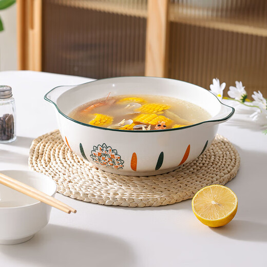 Chuanqi double-ear pickled fish bowl household large soup basin soup bowl boiled fish fillet hairy blood bowl with ears 10 inches green wood