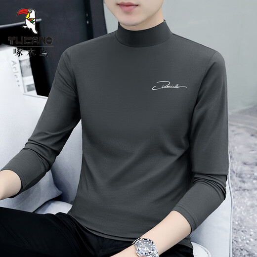 Camiseta de manga larga de cuello de leña (tucano) Camiseta de manga larga de manga larga de otoño e invierno Nuevo estilo modal algodón delgada de algodón de algodón de algodón Top C6187 Negro 4xl