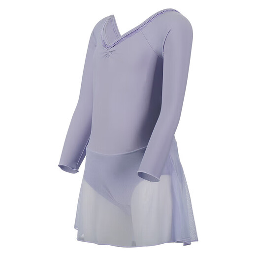 Sansha Ballet Practice Clothes Children's Dance Clothes Long Sleeve Skirt Chiffon V-Neck Lace Jumpsuit Skirt Light Blue S