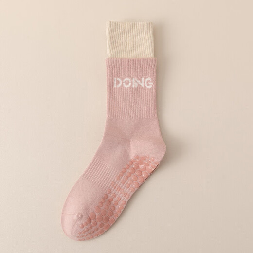 LULUUVTTOH silicone anti-slip yoga socks for women, color-blocked mid-calf socks, pure cotton, indoor fitness, Pilates, calf-high, sports and leisure socks, gray, no Specifications