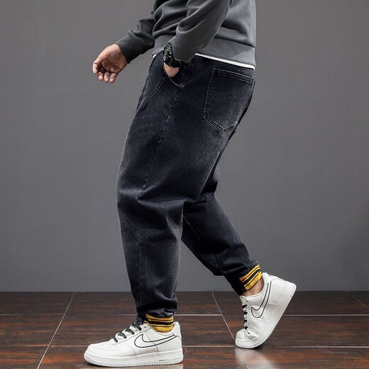 
Fei Shimi Autumn New Fashion Brand Elastic Small Foot Jeans Fat Loose and All-Match Pants Elastic Waist Fat Pants 300 Jin [Jin equals 0.5 kg] Black 9905 XL 1 (130-150 Jin [Jin equals 0.5 kg])