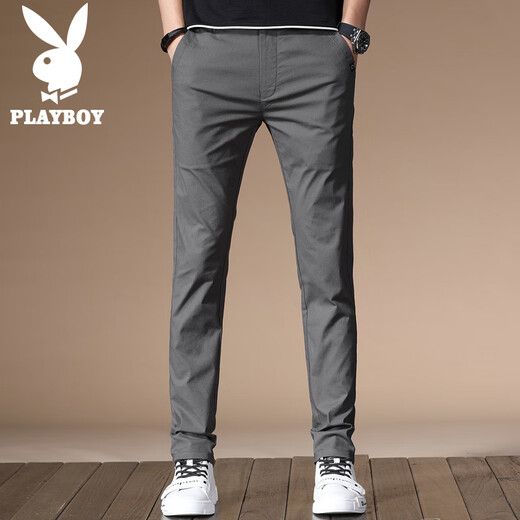 PLAYBOY Casual Pants Men's Autumn and Winter Pants Men's Korean Slim Fashion Small Feet Solid Color Business Men's Pants Gray 32