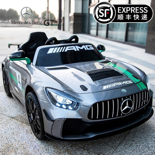 Mercedes-Benz children's electric car four-wheel car remote control toy car can sit a child with a swing baby stroller Xingchenhao painted silver gray racing version electronic steering + leather seat + portable pull rod + soft tires