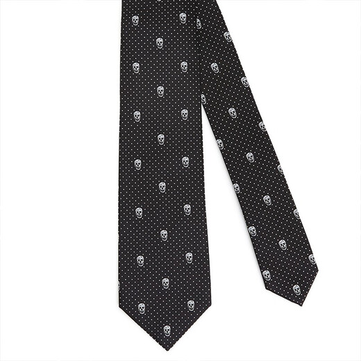 亚历山大.麦昆（ALEXANDER MCQUEEN）男士骷髅印花真丝领带 165724 4Q053 1077 黑色