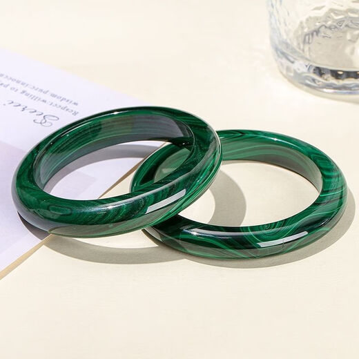 Qing Meng natural malachite bracelet with clear and simple texture, Chinese style round bar bracelet, hand jewelry for couples, circle mouth 56-57