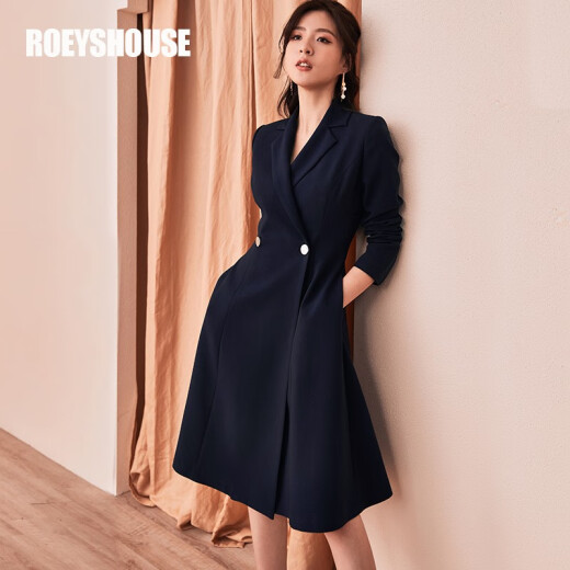 Roeyshouse Originalmantelkleid Frühling neuer Stil intellektueller ol roter schlanker Anzug Pendelrock 6187 Marine Blue 2xl