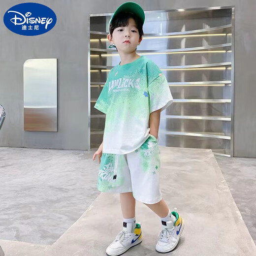 迪士尼（Disney）男童运动套装2025夏季新款儿童速干薄款透气篮球服宽松短袖两件套 紫色 【星空渐变套装】 150 【建议身高140cm左右】