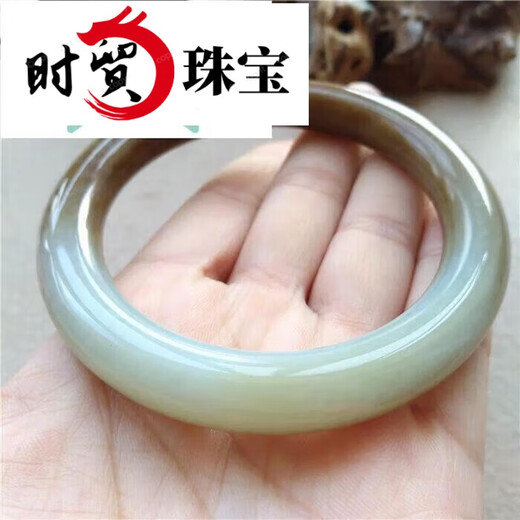 时贸新疆和田玉手镯镯子且末蓝调沙枣青糖白玉送人自戴七夕情人节礼物 编号9756圈口55mm