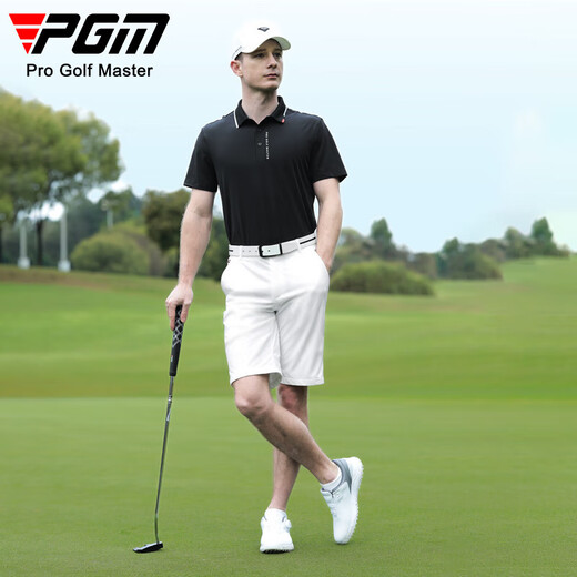 PGM Golf Clothing Men's Summer Short Sleeve T-Shirt Breathable Punch Sports Clothing Golf Top YF683-Black [Top] M