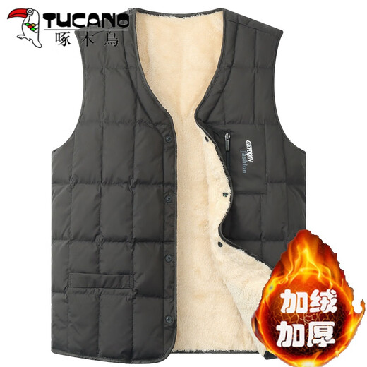Woodpecker middle-aged and elderly men's vest men's velvet thickened winter new warm vest vest dad wear large size down cotton vest black XL