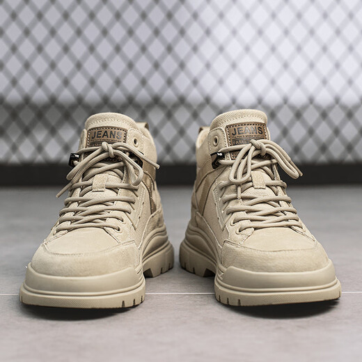 Región Occidental Camel Men's Shoes Boots Martin Boots Middle Top Men's Autumn Men Turny Trabajo al aire libre Botas High Top British Apricot Color 41