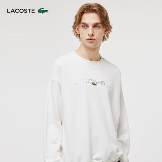LACOSTE法国鳄鱼男装法国制造宽松版型棉质圆领套头运动卫衣|SH3878 70V/米白色 S 3