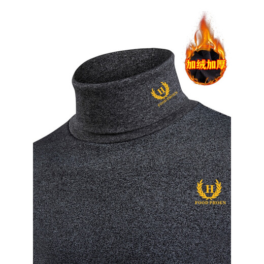 Scarecrow winter men's turtleneck bottoming shirt men's velvet thickened long-sleeved T-shirt pure cotton slim trend top turtleneck black wheat ear S