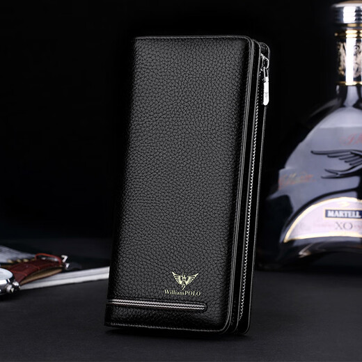WILLIAMPOLO Emperor Paul men's long cowhide men's wallet card bag clutch driver's license bag black lychee pattern