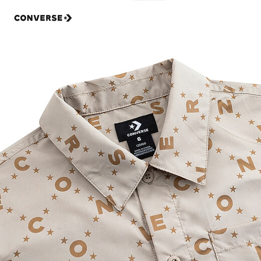 Converse children's clothing short-sleeved cardigan shirt for boys and girls summer new children's printed short T-shirt oatmeal color 110/56 recommended height 104-110cm