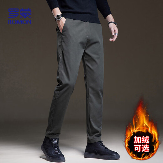 ROMON pantalones casuales para hombre, pantalones de negocios de otoño e invierno para hombre, pantalones rectos sueltos elásticos para hombre 32KZ gris oscuro 31