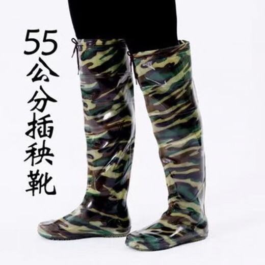 New paddy field transplanting shoes, rain pants, rain boots, men and women, high-top water pants, cow tendon rain boots, farm shoes, wading fishing shoes, 368 khaki 60 cm (one size shot) 40