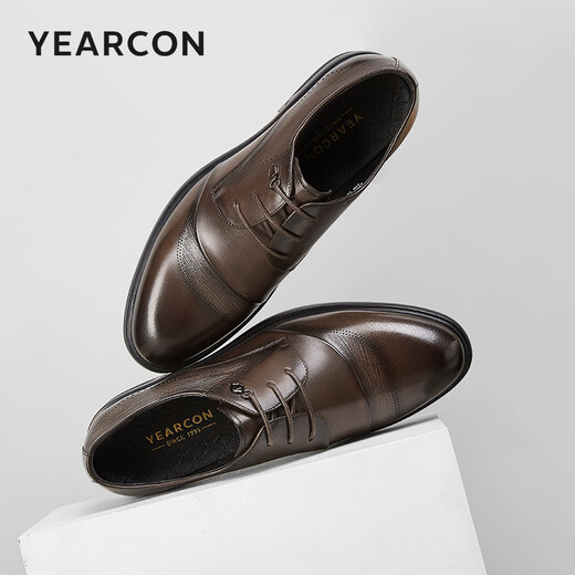Yierkang men's shoes leather shoes men's 2024 autumn new cowhide men's business formal shoes low top commuter British derby shoes brown 42