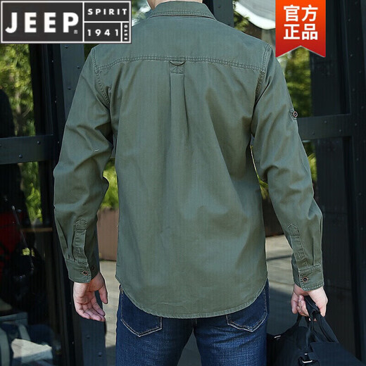 JEEP SPIRITPIRIT长袖衬衫男士春秋休闲纯棉大码宽松衬衣青年上衣薄款外套男 加绒卡其色1389 S 均码