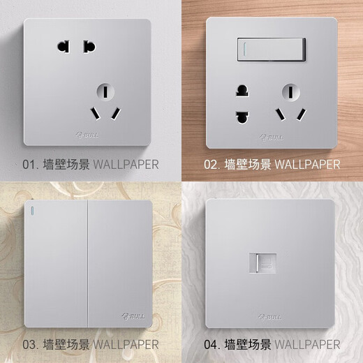 公牛（BULL）G12太空银开关插座面板全屋套餐86型家用墙壁空调usb暗装电源插座 斜五孔（10只装） 插座