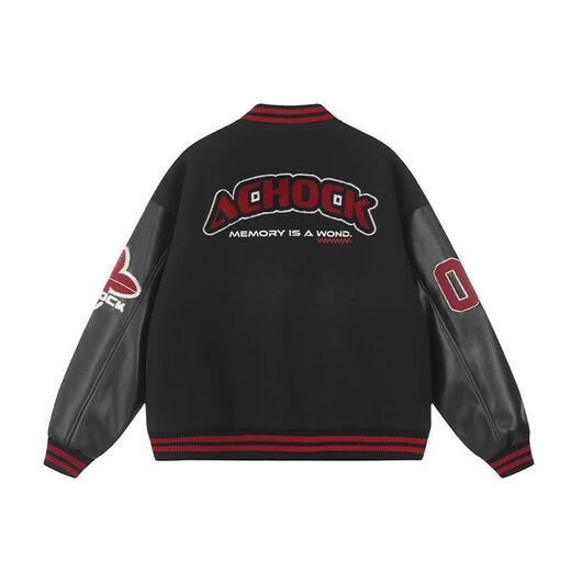 A Chock [Achock] National Trend American Retro Kontrast Baseball-Jacke Handtuchabdruck Neue Bomberjacke Trend WW728-Schwarz-hohe Qualität S 70-90Jin [Jin ist 0,5 kg]