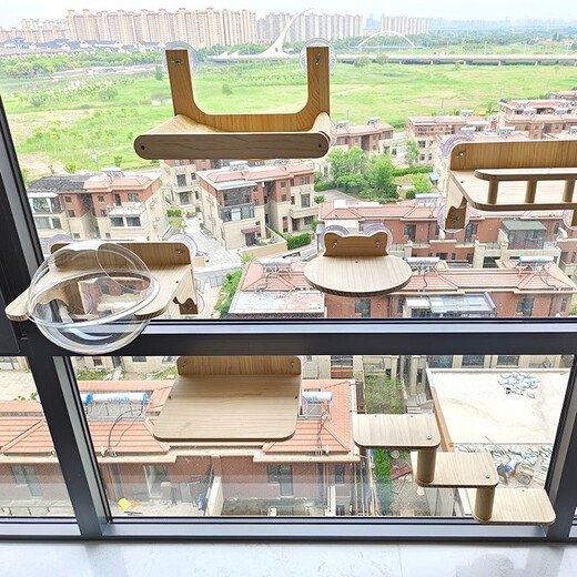 Ventosa para gatos Montado en la pared Vidrio sin perforaciones Columpio para gatos Hamaca Nido para gatos de madera maciza Escalera grande de lujo Cápsula espacial Rascador para gatos Resistente al desgaste Garra resistente a los rasguños Juguete para gatos Muebles de pared Plataforma de buceo de 1 metro de pie