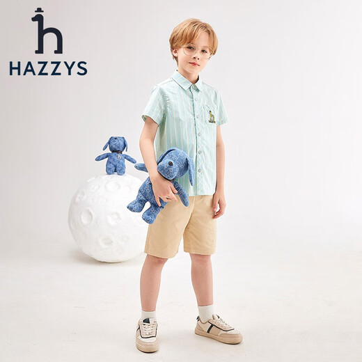 HAZZYS brand children's clothing boys summer new style simple thin and breathable classic lapel short-sleeved shirt color bar 110