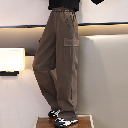 Yoyo One (Yoyo One) Pantalon de travail des filles printemps 2025 NOUVEAU PANTAL PANTAL ET AUTOMNE EN AUTOMNE POUR LES GILLES BIG CHILTS PLANTS PLANT VELVET POUR L'HIVER à la mode 15052 Brown Color [Plus Plus Velvet Style] 160cm