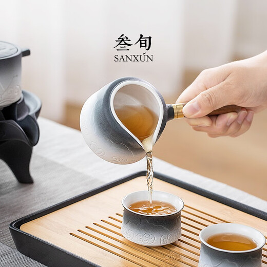 Sanxun (sanxun) high-end light luxury Shanhaiguan automatic Kungfu tea set for home lazy people to make tea artifact teapot gift box Shanhaiguan automatic tea set_white sand glaze + tea tray