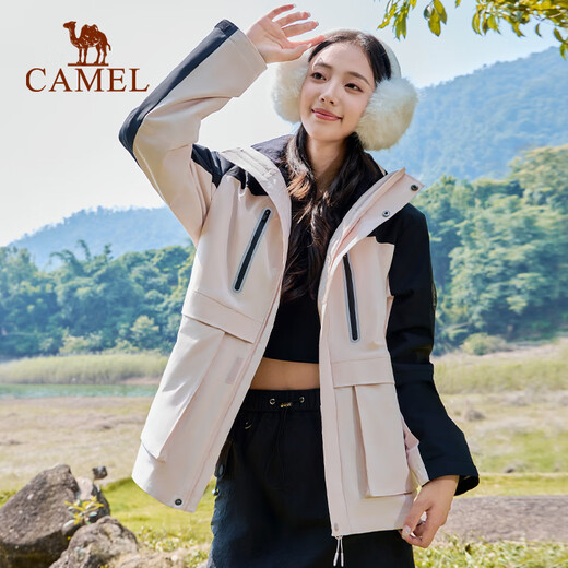 骆驼运动外套男三合一抓绒三防科技登山服外套女 6630，幻影黑 ，中性【抓绒胆】 L