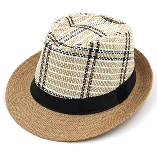 Drei-Book-Green Men's Hut Sommermodentrend Koreaner Freizeitstrohhut Panama mittleren und älterer Jazzhut Britisch-Top-Hut Big Checked Beige