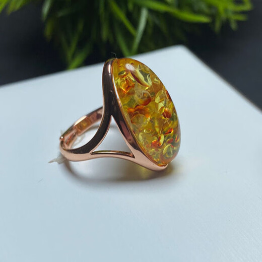Kuang Yi Baltic Amber Ring Chicken Butter Yellow Honey Wax Ring Men and Women Blood Amber Inlaid Ring Flower Amber Hand Decoration Gift Blood Amber