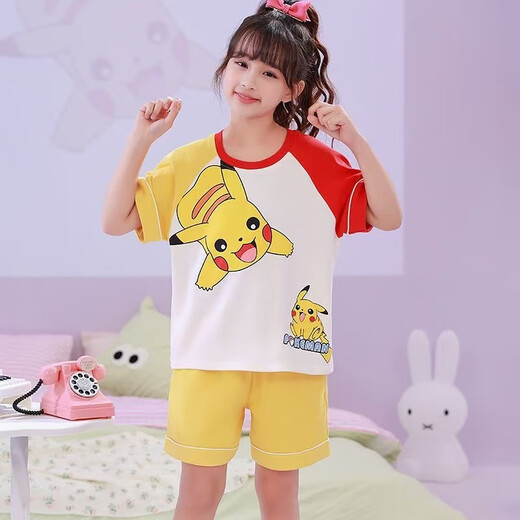 Yinggeya Children's Pyjamas Girls Summer Summer Short Cotton Cotton Cartoon Kulomi Two-Pice Set of mince moyen Grand Children's Parent-Child Home Clothing Girls Pyjamas 6629 [Pikachu] 100% coton 140 -150 Tailles de -16 [55-65jin [Jin équivaut à 0,5 kg]]]