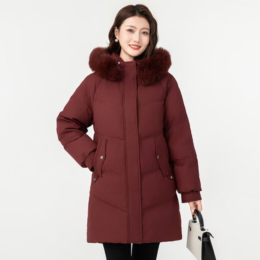 Xuezhongfei 2024 Neues Fuchsfellkragen mit Kapuze-Jacke warm, kaltresistent, modisch, einfach, lässig und komfortable Fliesenziegelrot 1343 170/92a