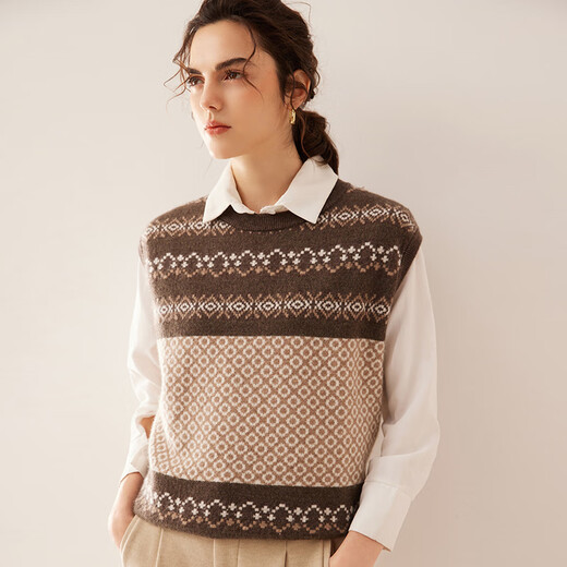 Mushi Cashmere Weste für Frauen rundes Nackenkaschmirweste für Frauen farblich blockieren Jacquard Neues Strickhemd Dicke SM3523R Green M.