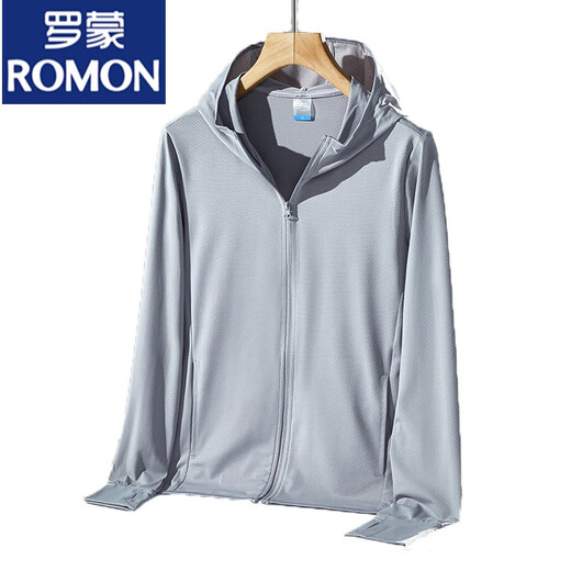罗蒙（ROMON）防晒衣男款夏季冰丝薄款透气外套男新款防户外钓鱼防晒衣服 浅灰+浅蓝 2XL 150-165斤