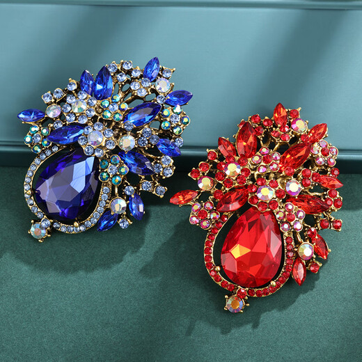 MIEG national style flower brooch, light luxury and elegant diamond-encrusted corsage, retro exquisite full-diamond brooch, gift for mother, red