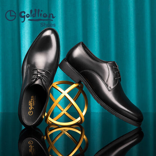 Goldlion Men's Shoes Business Formal Shoes Autumn and Winter Soft Banquet Wedding Shoes Comfortable Derby Leather Shoes 50274043201A Black 42