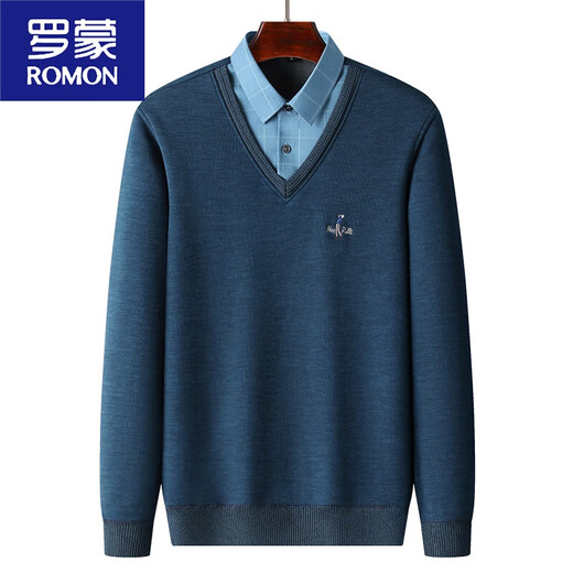 Romon warme Hemdkragen Männer plus Samt verdickter Pullover 2023 neuer Stil mittleren und jungen Menschen Urlaub zweiteiler Pullover Herbst- und Winterstil 687 Gray Plus Velvet L.